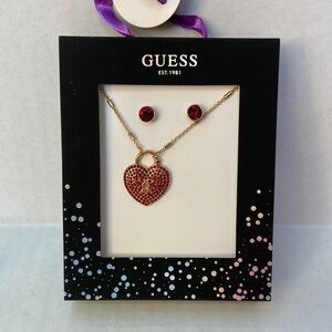 New GUESS 2-Pc. Set Heart Lock Pendant Necklace & Stone Stud Earrings